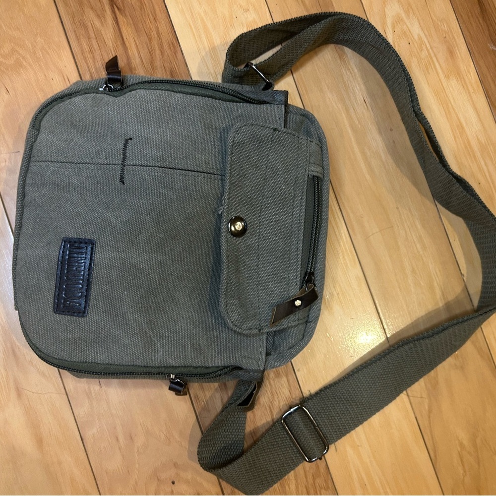 Olive Green Canvas Men’s Crossbody Chest Bag - Picture 2 of 12